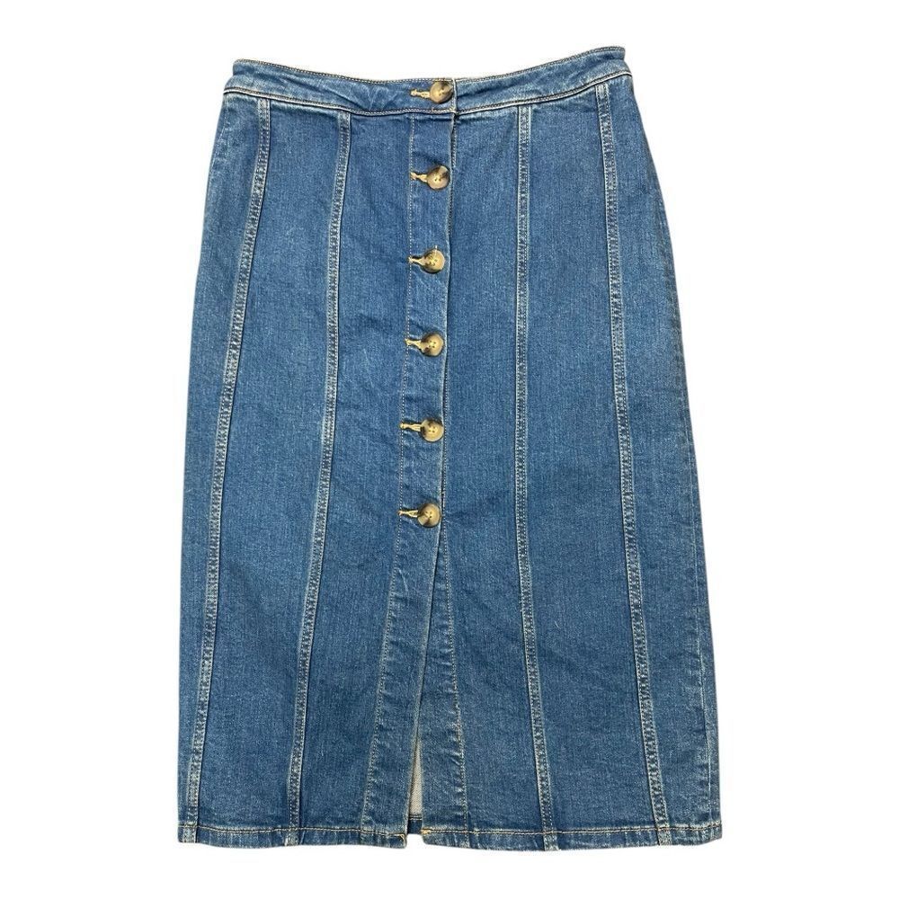 Pilcro Blue Denim Button-Front Jean Skirt Size 10 Anthropologie Casual